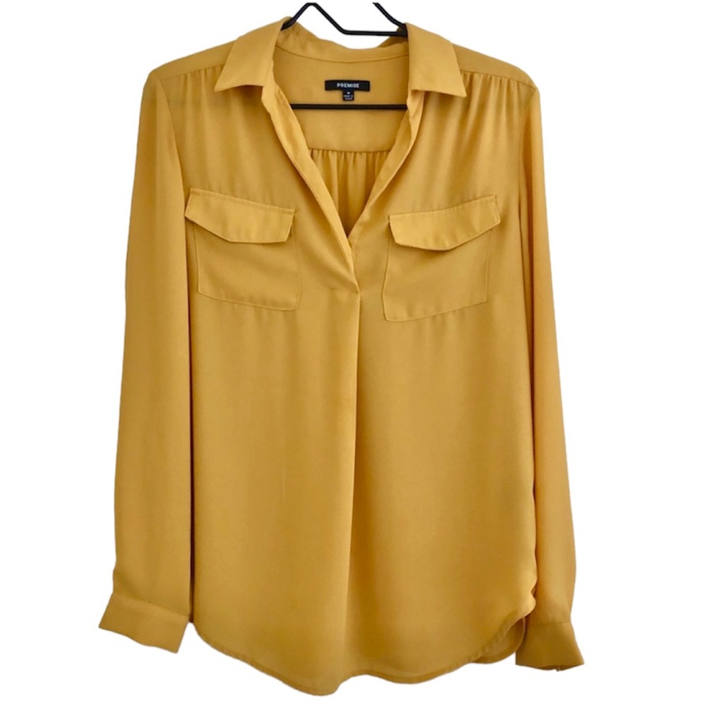 Mustard yellow marigold long sleeve career blouse